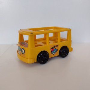 Vintage Little People Nursery School Yellow Bus 1980s Seats 5 People, 3.5" x 7"